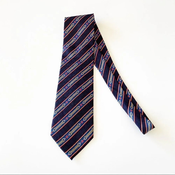 Enzo Ballagio World Polo Championship Silk Tie Blue Red Chain Print‎ Necktie Men - Picture 3 of 9
